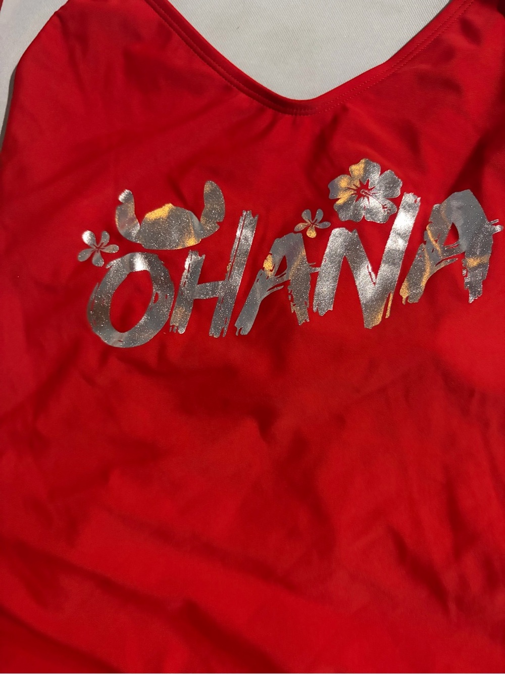 Disney Red Ohana Tank Top with Silver Tag Accent
